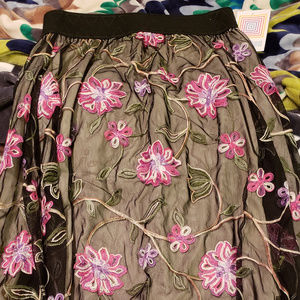 Lularoe S Lola Skirt Black w/Stitching Overlay